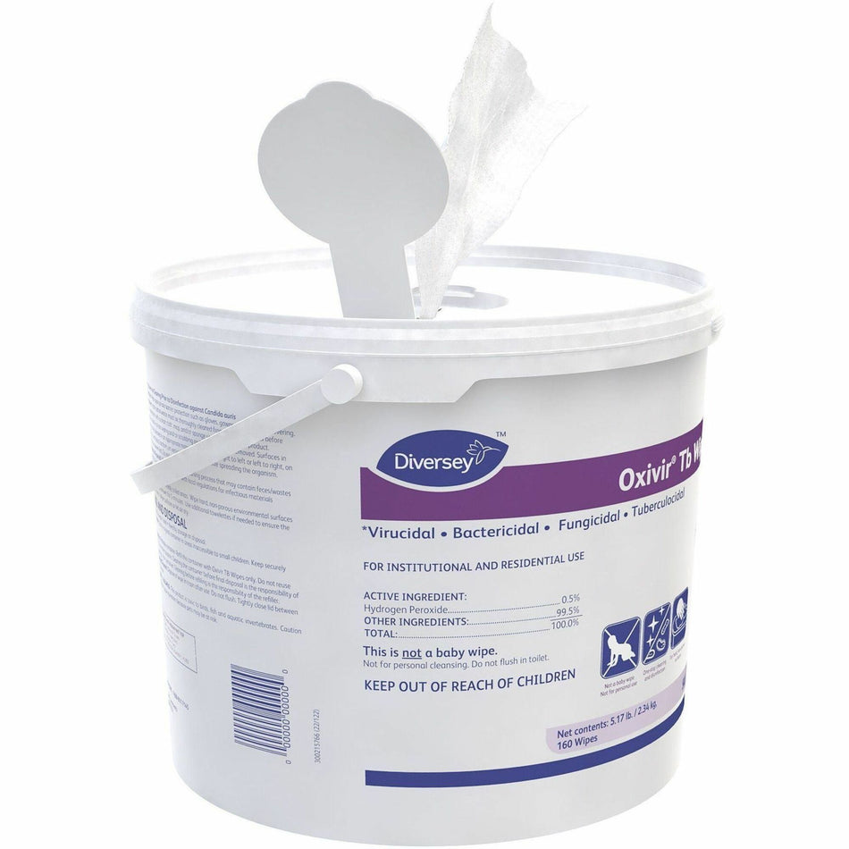Diversey Care Oxivir Tb Disinfectant Cleaner Wipes - For Hard Surface, Nonporous Surface, Residential, Institutional - Ready-To-Use - Wipe - 2.7 pH - Characteristic Scent - Fungicide, Bactericide, Tuberculocide - White - 4 / Carton