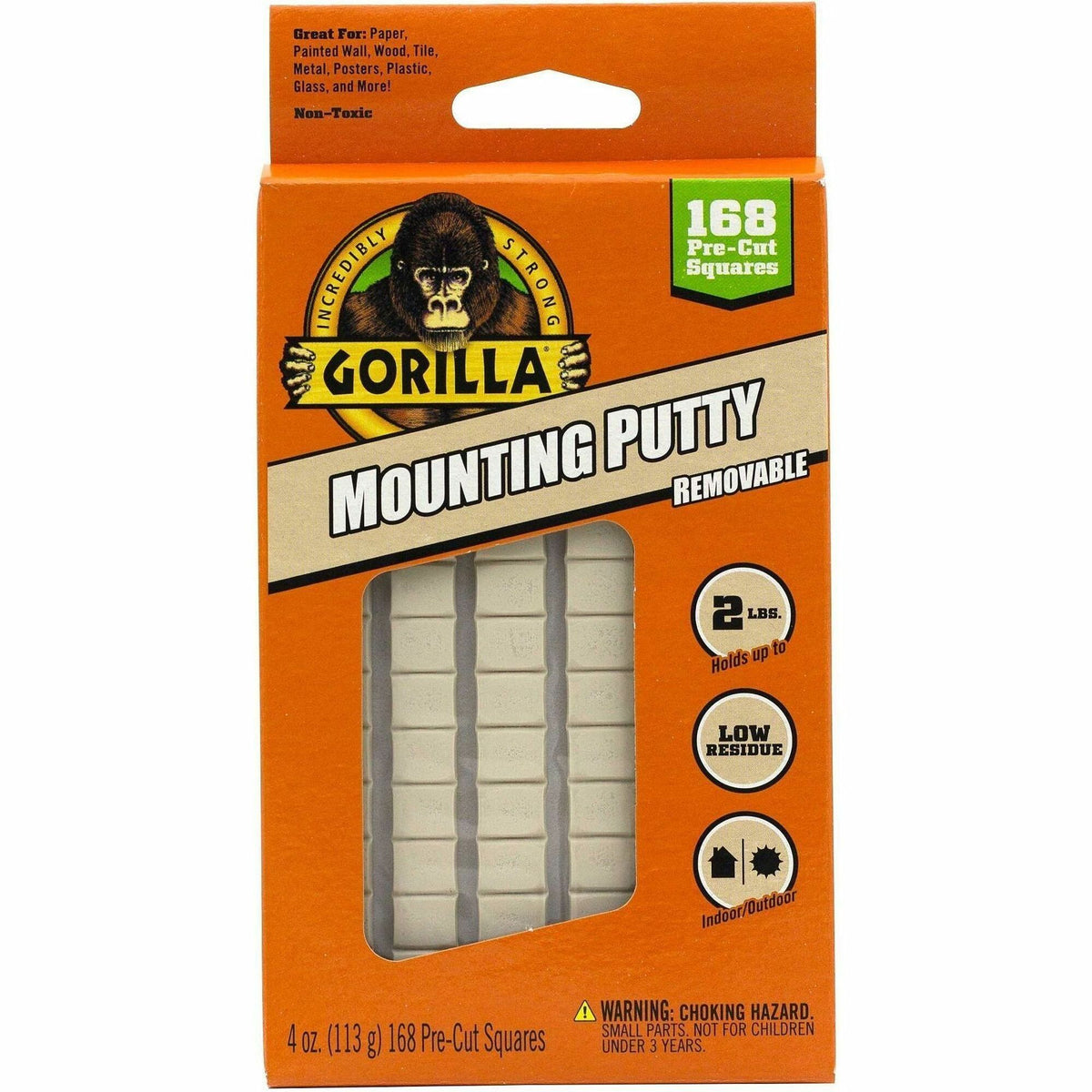 Gorilla Mounting Putty - Beige - For Indoor, Outdoor, Mounting, Paper, Wall, Wood, Tile, Metal, Glass - 168/Pack - 1 Each