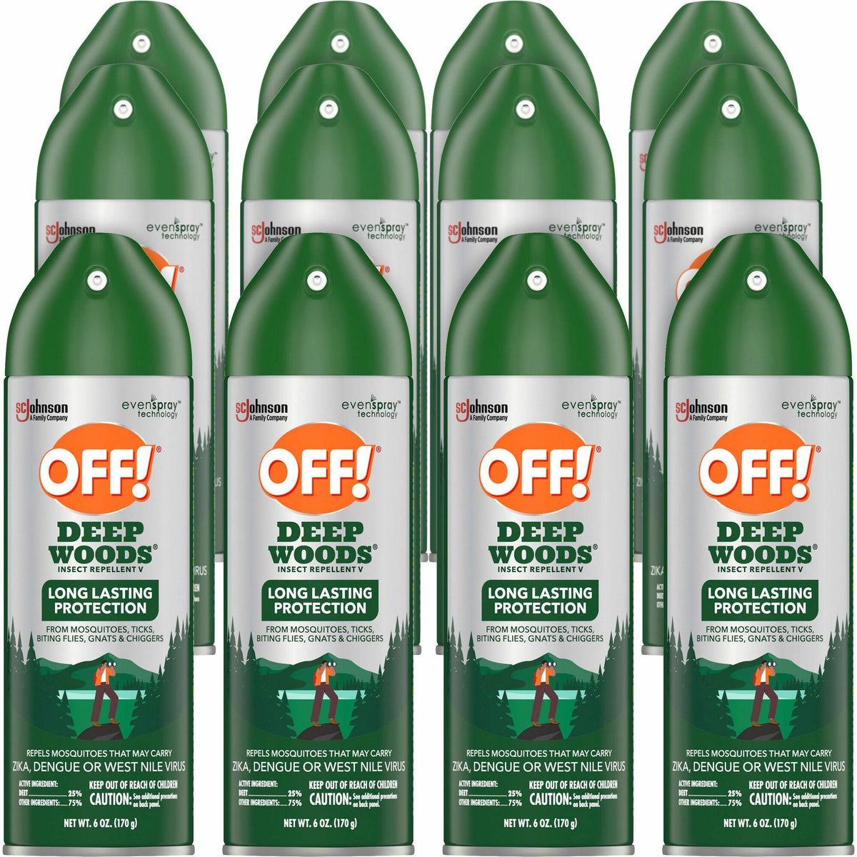 OFF! Deep Woods Insect Repellent V - Spray - Kills Bugs, Mosquitoes, Ticks, Black Flies, Sand Flies, Chiggers, Fleas, Gnats - 6 fl oz - Green - 12 / Carton