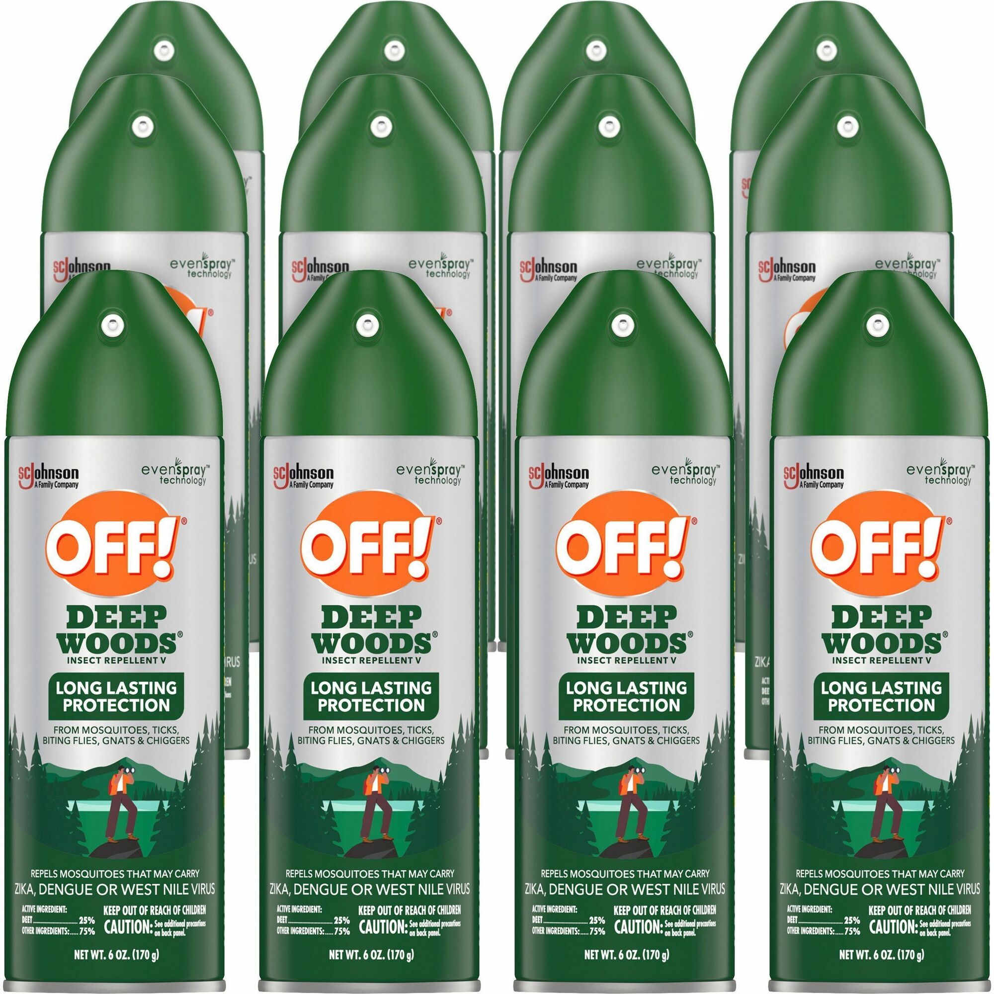 OFF! Deep Woods Insect Repellent V - Spray - Kills Bugs, Mosquitoes, Ticks, Black Flies, Sand Flies, Chiggers, Fleas, Gnats - 6 fl oz - Green - 12 / Carton