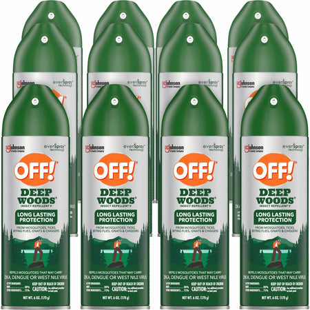 OFF! Deep Woods Insect Repellent V - Spray - Kills Bugs, Mosquitoes, Ticks, Black Flies, Sand Flies, Chiggers, Fleas, Gnats - 6 fl oz - Green - 12 / Carton