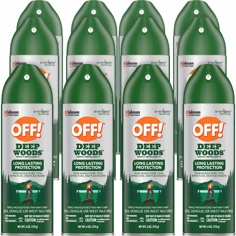 OFF! Deep Woods Insect Repellent V - Spray - Kills Bugs, Mosquitoes, Ticks, Black Flies, Sand Flies, Chiggers, Fleas, Gnats - 6 fl oz - Green - 12 / Carton