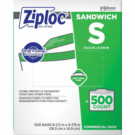 Ziploc® Sandwich Bags - 6.50" Length x 5.87" Width x 1.20 mil (30 Micron) Thickness - Clear - School, Park, Sandwich, Snack, Office, Commercial, Healthcare, Industrial, Food, Hospital - 500 / Carton