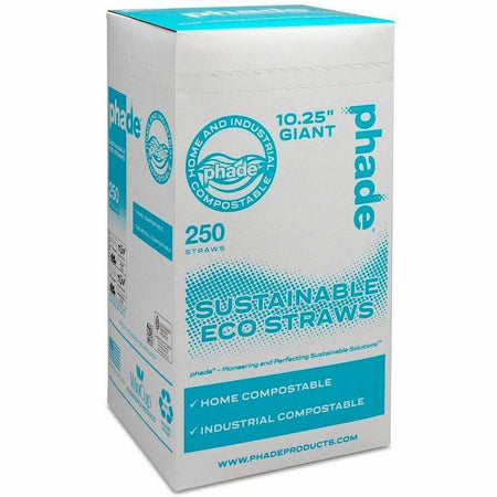 Phade Compostable Straws - 10.3" Height x - Polyhydroxyalkanoate (PHA) - Caribbean Blue - 250 / Box