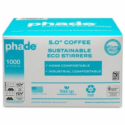Phade 5" Eco-Stirrers - 5" Height x - Polyhydroxyalkanoate (PHA) - Caribbean Blue - 1000 / Box