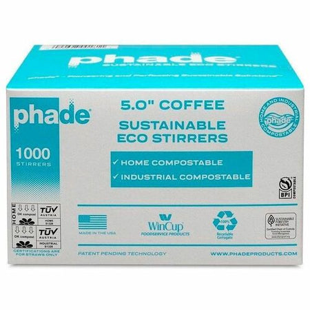 Phade 5" Eco-Stirrers - 5" Height x - Polyhydroxyalkanoate (PHA) - Caribbean Blue - 1000 / Box