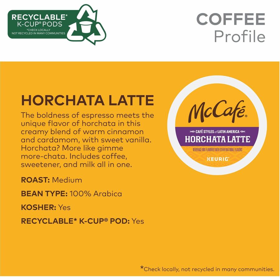 McCafé® K-Cup Horchata Latte - Compatible with Keurig Brewer - Medium - Per Box - 24 K-Cup - K-Cup - Horchata Latte - Kosher - 4 / Carton