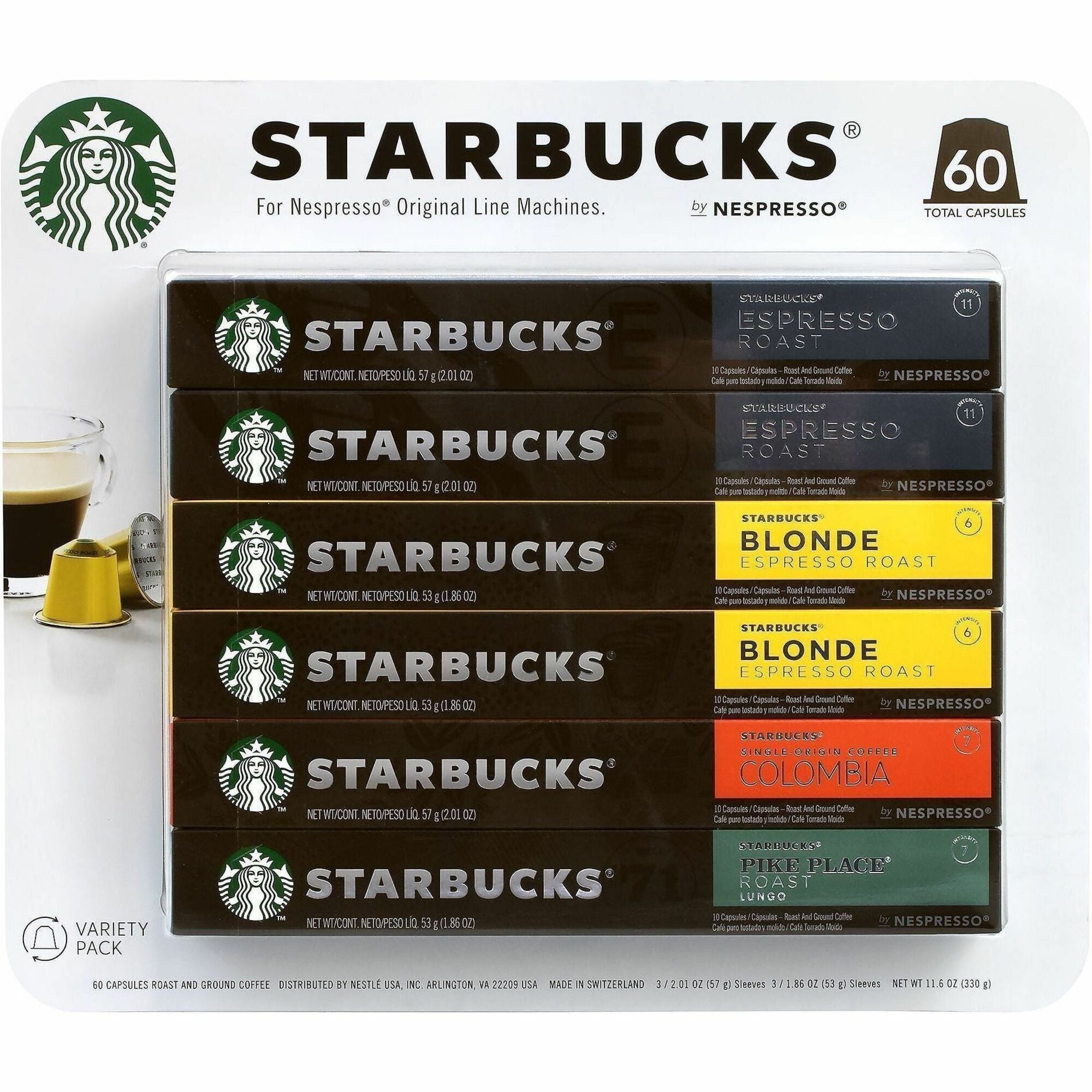 Green Rabbit Pod Starbucks Nespresso Pods Variety Pack - 60 Pod - Pod - Caffe Verona, Pike Place Roast, Colombia, Blonde Espresso Roast - 6 / Carton