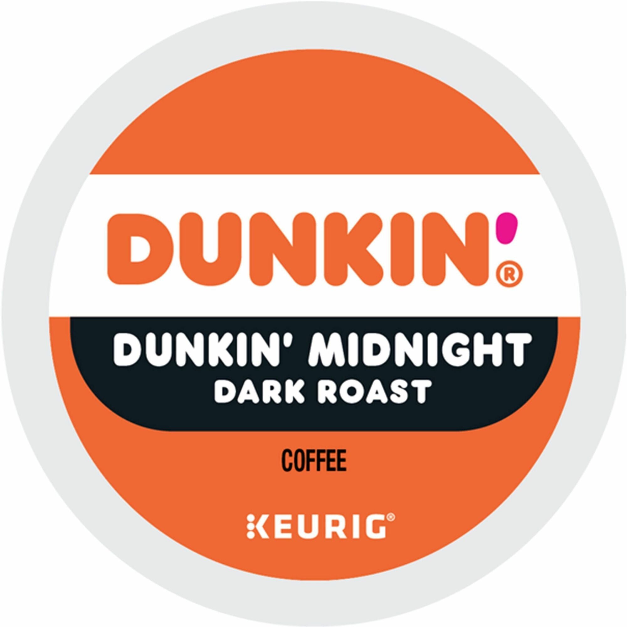 Dunkin'® K-Cup Midnight Coffee - Compatible with Keurig Brewer - Dark - 0.3 oz Per Box - 22 K-Cup - K-Cup - Dunkin' Midnight - Kosher - 4 / Carton