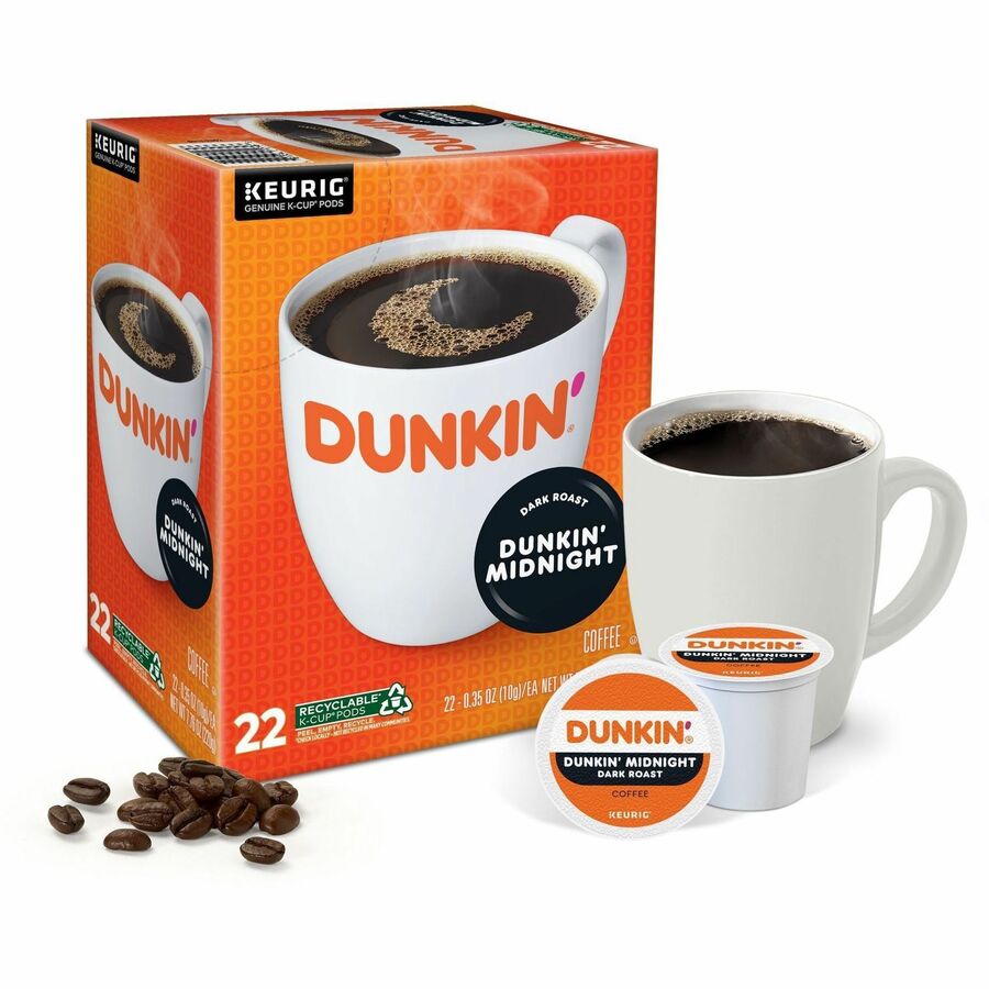 Dunkin'® K-Cup Midnight Coffee - Compatible with Keurig Brewer - Dark - 0.3 oz Per Box - 22 K-Cup - K-Cup - Dunkin' Midnight - Kosher - 4 / Carton
