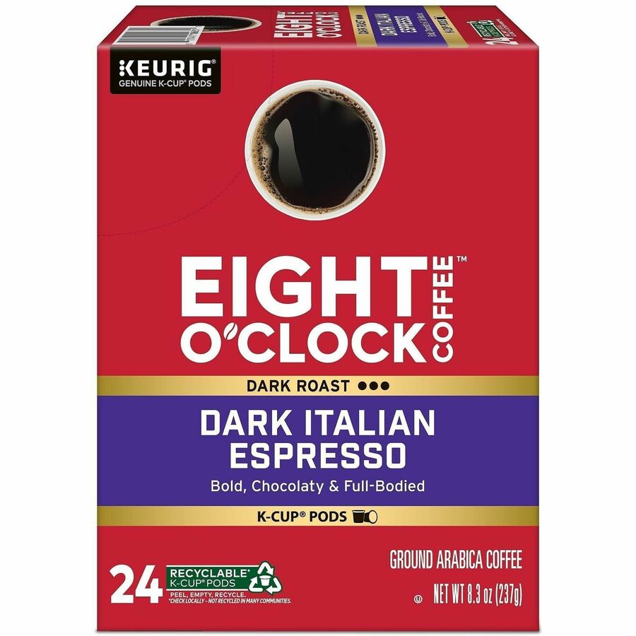 Eight O’Clock K-Cup Ground Dark Italian Espresso Coffee - Compatible with Keurig Brewer - Per Box - 24