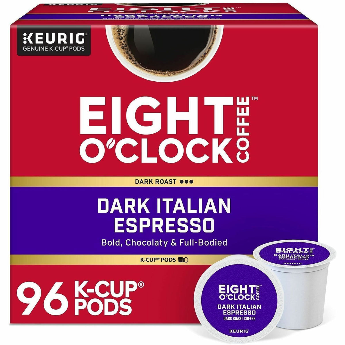 Eight O’Clock K-Cup Ground Dark Italian Espresso Coffee - Compatible with Keurig Brewer - Per Box - 24
