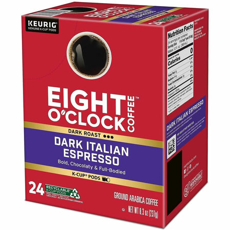 Eight O’Clock K-Cup Ground Dark Italian Espresso Coffee - Compatible with Keurig Brewer - Per Box - 24