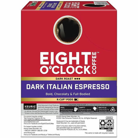 Eight O’Clock K-Cup Ground Dark Italian Espresso Coffee - Compatible with Keurig Brewer - Per Box - 24