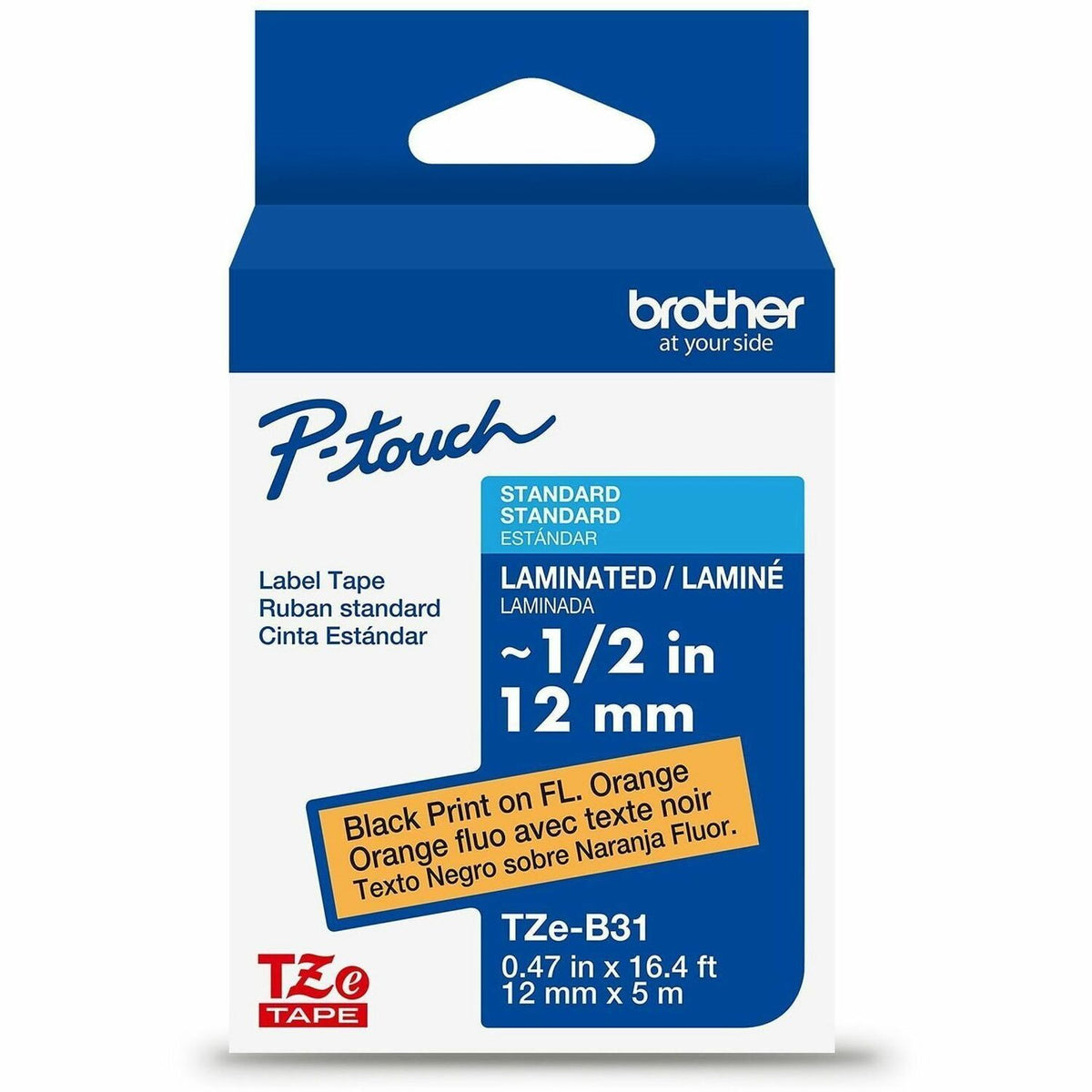 Brother P-touch TZe Laminated Label Tape - - DiameterTape - Orange - Laminated - Customizable, Peeling Resistant, Fade Resistant, Long Lasting, Temperature Resistant, Easy to Read - 26.20 ft Roll Length - For Label Maker - 1 Each