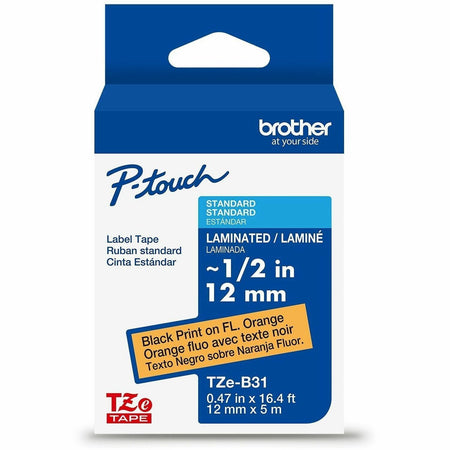 Brother P-touch TZe Laminated Label Tape - - DiameterTape - Orange - Laminated - Customizable, Peeling Resistant, Fade Resistant, Long Lasting, Temperature Resistant, Easy to Read - 26.20 ft Roll Length - For Label Maker - 1 Each