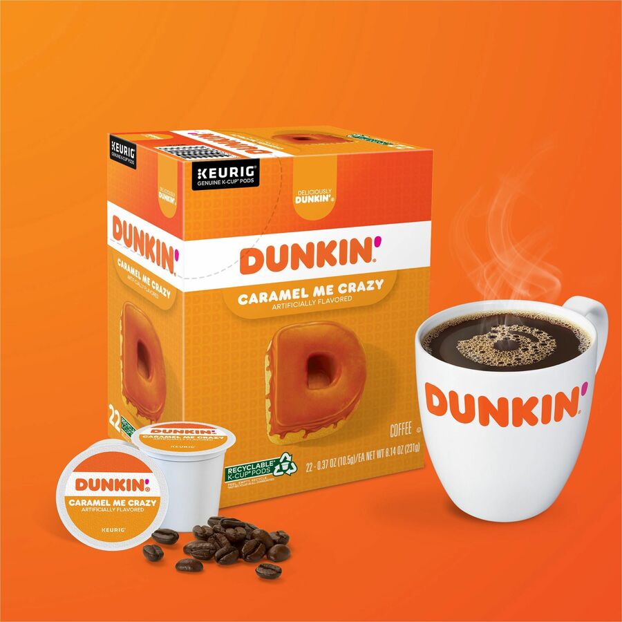 Dunkin'® Caramel Me Crazy Coffee - Compatible with Keurig Brewer - Medium - 0.3 oz Per Box - 22 K-Cup - K-Cup - Caramel Me Crazy - Kosher - 4 / Carton
