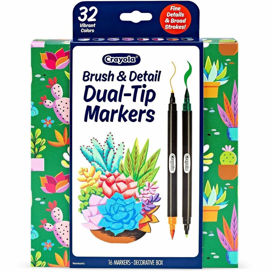 Crayola Dual-Ended Markers - Brush, Ultra Fine, Chisel Marker Point - Multi Ink - Water Based - 16 / Pack