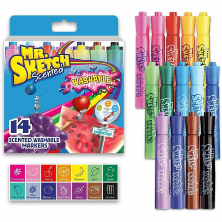 Mr. Sketch Scented Washable Markers - Chisel Marker Point - Washable - Assorted Ink - 14 / Set
