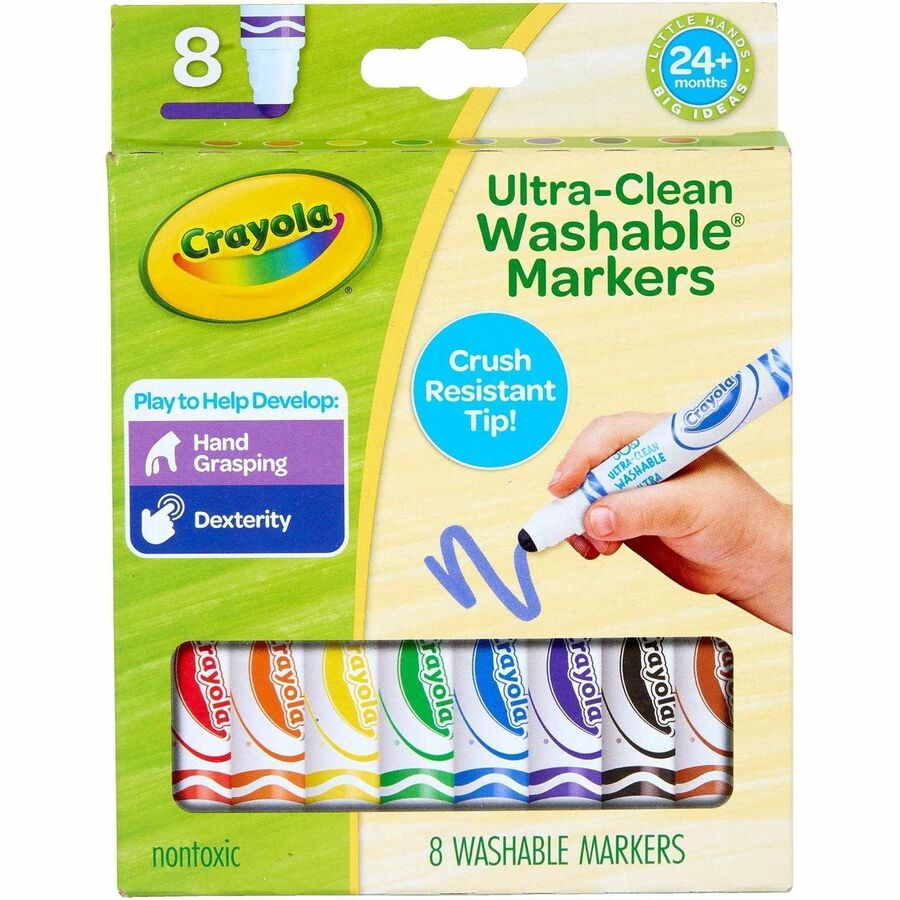 Crayola Crush Resistant Washable Toddler Markers - Bold Marker Point - Washable - Multi Ink - 8 / Pack
