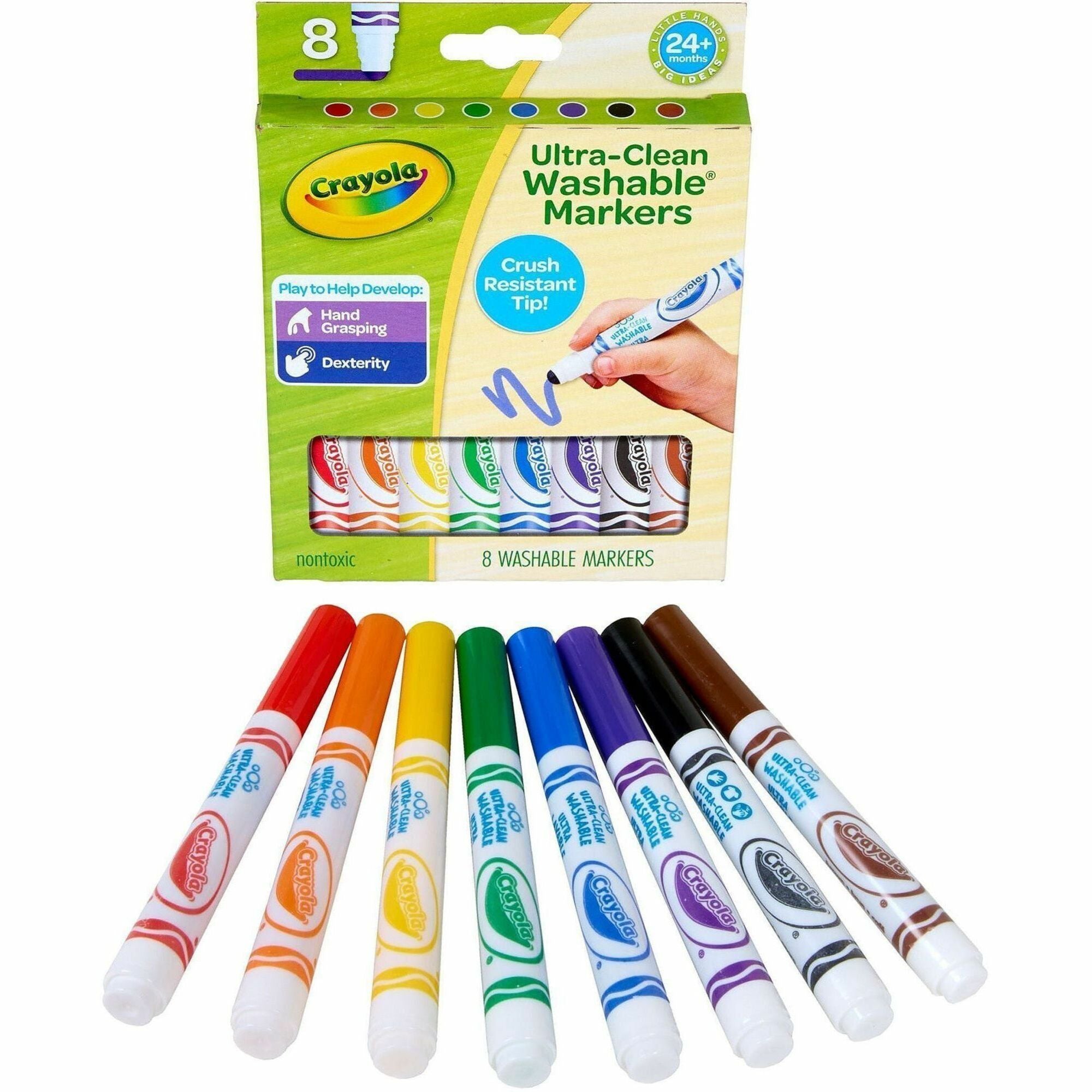 Crayola Crush Resistant Washable Toddler Markers - Bold Marker Point - Washable - Multi Ink - 8 / Pack