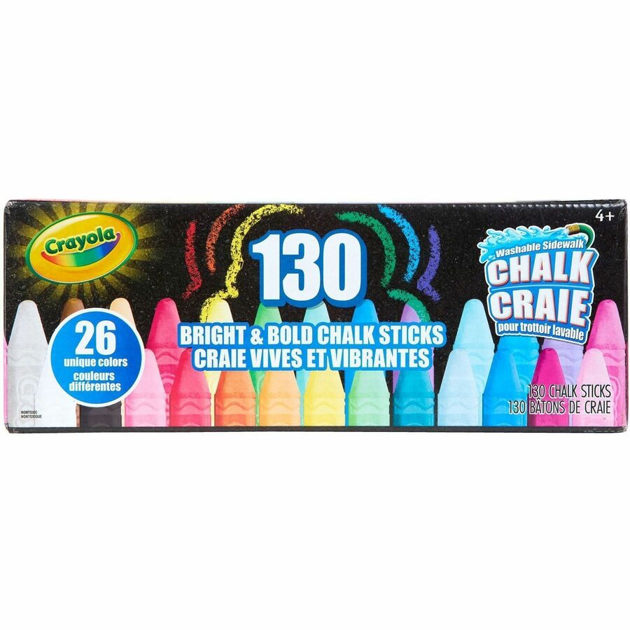 Crayola Washable Sidewalk Chalk - Assorted - For Sidewalk, Driveway - Washable, Anti-Roll Shape, Non-toxic - 130 / Pack