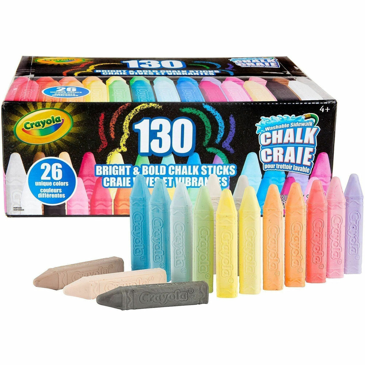 Crayola Washable Sidewalk Chalk - Assorted - For Sidewalk, Driveway - Washable, Anti-Roll Shape, Non-toxic - 130 / Pack