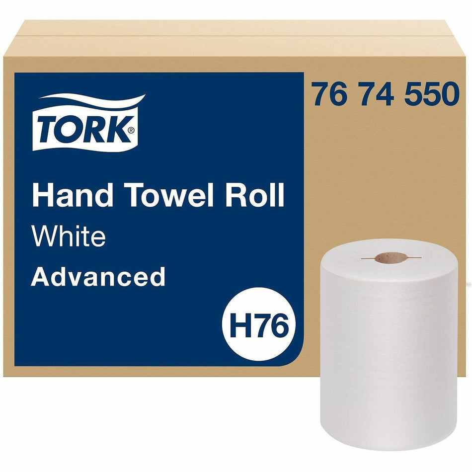 Tork H76 Hand Towel Rolls - 1 Ply - 5.85" Roll Diameter - 1 59/64" Core - White - Wood Fiber, Paper - 12 / Case
