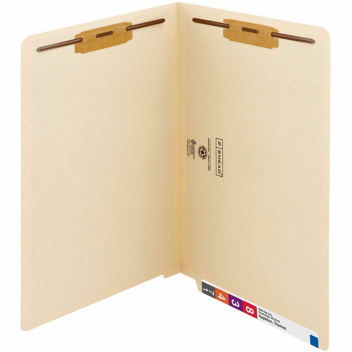 Smead Straight Tab Cut Legal Recycled Fastener Folder - 8 1/2" x 14" - 3/4" Expansion - 2 x 2B Fastener(s) - 2" for Folder - End Tab Location - 11 pt. - 2 Plys - Manila - Embossed - 10% Recycled - 50 / Box