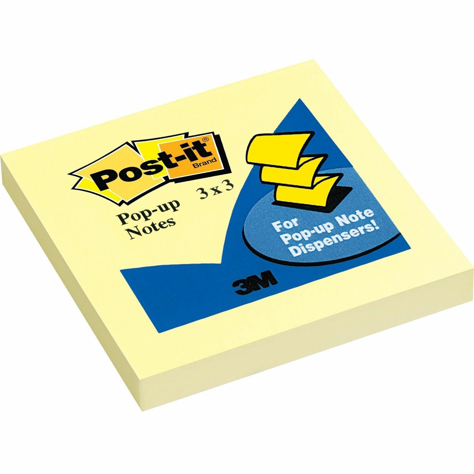 Post-it® Pop-up Notes - 100 - 3" Flag/Note Width x 3" Flag/Note Length - Square - 100 Sheets per Pad - Unruled - Canary Yellow - Paper - Self-adhesive, Repositionable - 1 Pad