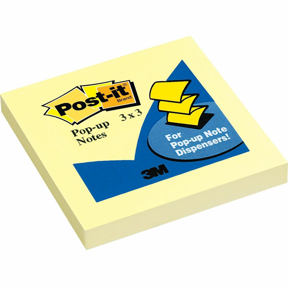 Post-it® Pop-up Notes - 100 - 3" Flag/Note Width x 3" Flag/Note Length - Square - 100 Sheets per Pad - Unruled - Canary Yellow - Paper - Self-adhesive, Repositionable - 1 Pad
