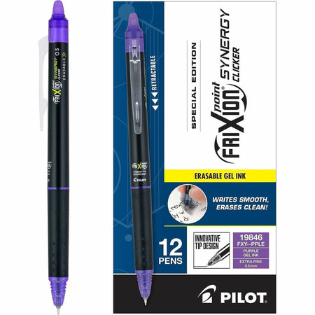 FriXion Synergy Clicker Erasable Gel Pen - 0.5 mm Extra Fine Pen Point - Refillable - Retractable - Erasable - Purple Ink - Thermosensitive Gel Ink - Document - 1 Dozen