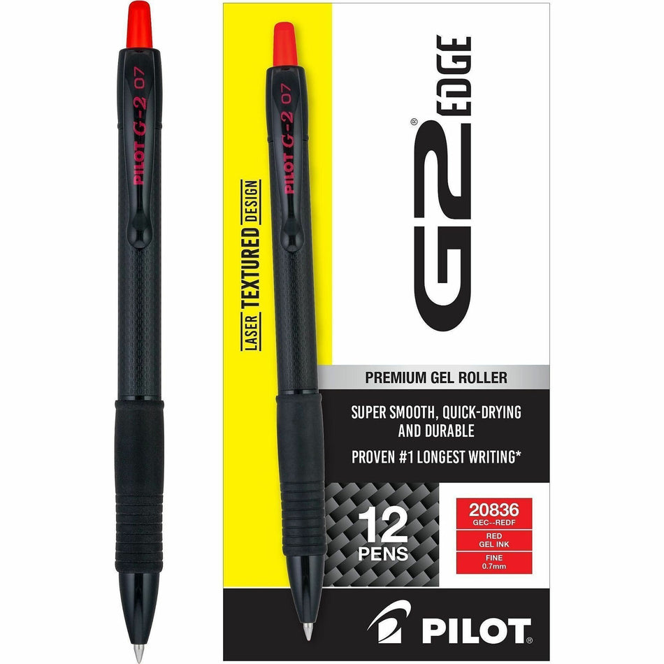 G2 Edge Gel Pen - 0.7 mm Fine Pen Point - Refillable - Retractable - Red Ink - Gel-based - Black, Red Barrel - Tungsten Carbide Tip - Writing - 1 Dozen
