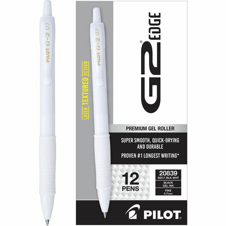 G2 Edge Gel Pen - 0.7 mm Fine Pen Point - Refillable - Retractable - Black Ink - Gel-based - White Barrel - Tungsten Carbide Tip - Writing - 1 Dozen