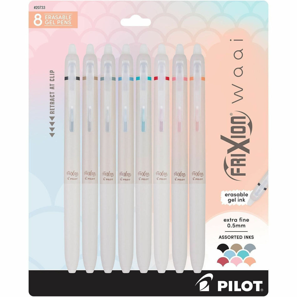 Pilot FriXion Waai Pen Collection - 0.5 mm Extra Fine Pen Point - Retractable - Erasable - Periwinkle, Black, Bronze, Gray, Turquoise, Cherry, Pale Orange, Light Pink Ink - Gel-based - Writing - 8 / Pack