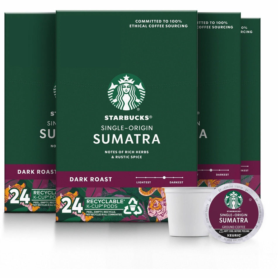 Starbucks K-Cup Sumatra Blend Coffee - Dark - 24 K-Cup - K-Cup - Sumatra Blend - 4 / Carton