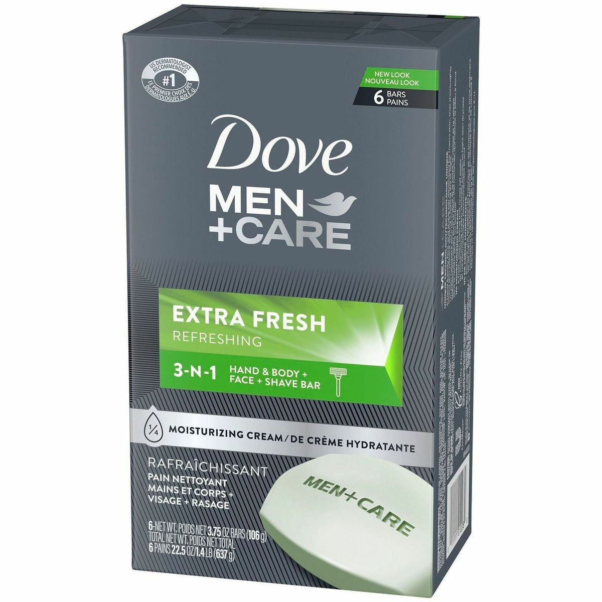 Dove Men+Care Extra Fresh Body&Face Bars - 3.75 oz - Bacteria Remover - Body, Face, Skin - Moisturizing - Antibacterial - Green - 6 / Pack