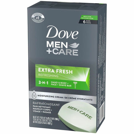 Dove Men+Care Extra Fresh Body&Face Bars - 3.75 oz - Bacteria Remover - Body, Face, Skin - Moisturizing - Antibacterial - Green - 6 / Pack