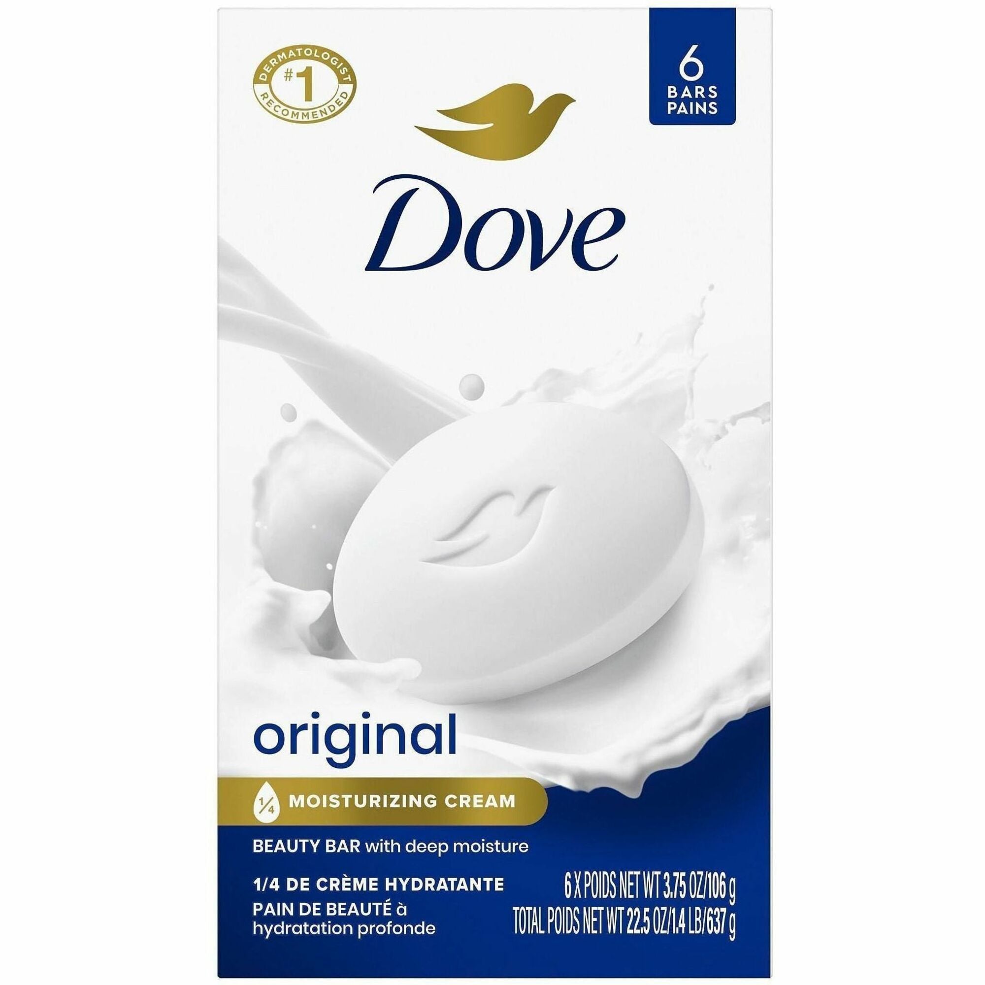 Dove Original Body Bar - For Dry Skin - 4 oz - Body, Skin - Moisturizing - White - 6 / Pack