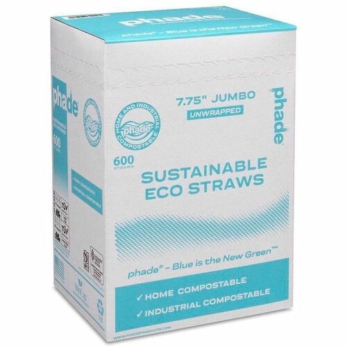 Phade Compostable Straws - 7.8" Height x - Polyhydroxyalkanoate (PHA) - Caribbean Blue - 600 / Box