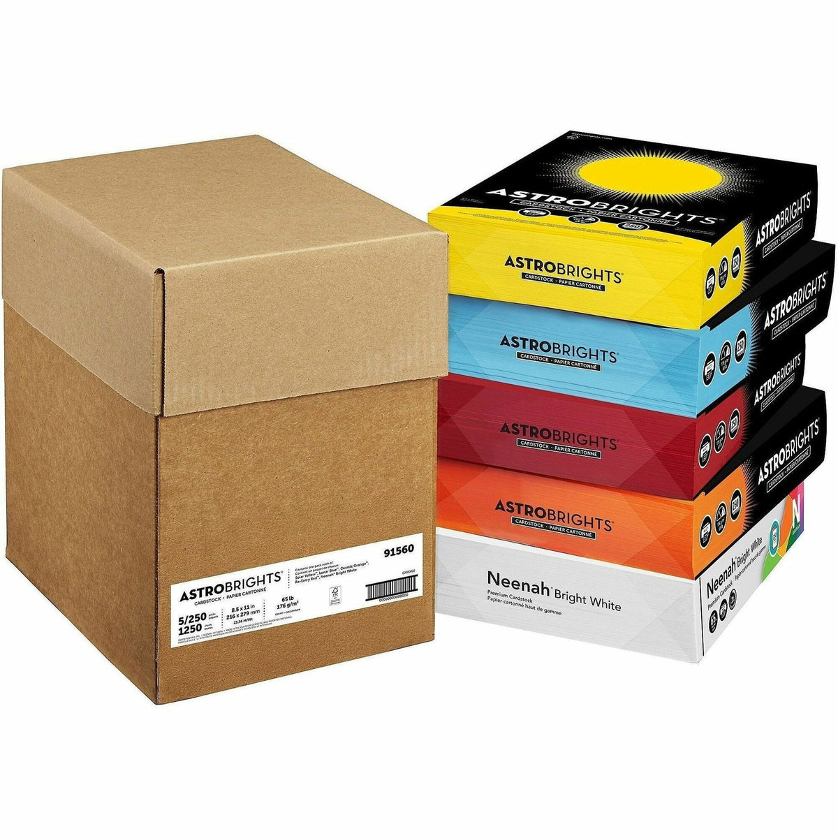 Wausau Paper AstroBrights 65 lb Cardstock - 65 lb Basis Weight - Acid-free, Lignin-free, Long Lasting, Printable - Assorted - 5 Ream per Case - 5 / Carton