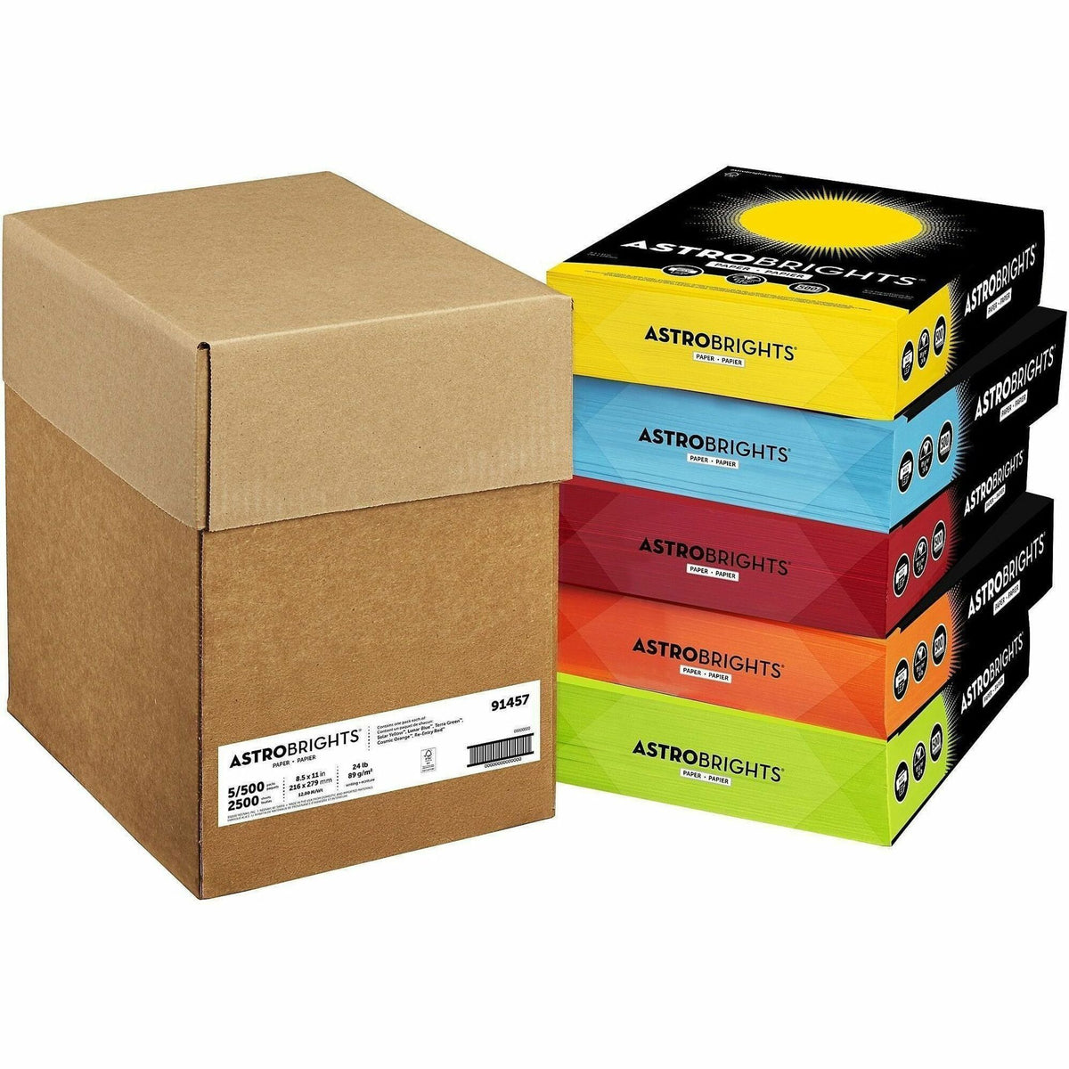 Wausau Paper Astrobrights 24 lb Colored Paper - 24 lb Basis Weight - Printable, Acid-free, Lignin-free - Assorted - 500 Sheets - 500 Sheets per Ream - 5 Ream per Case - 5 / Carton