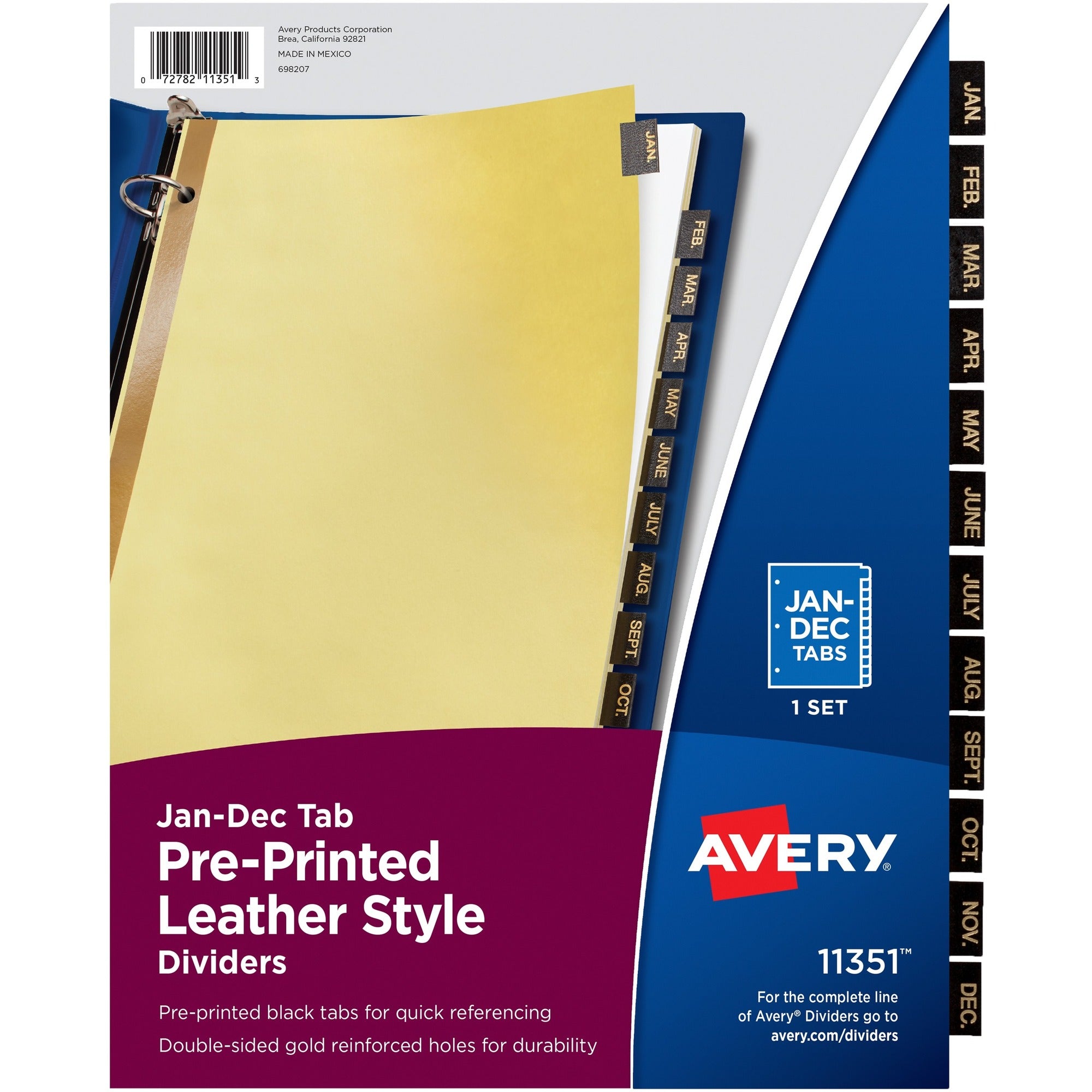 Avery® Tab Divider - 12 x Divider(s) - Jan-Dec - 12 Tab(s)/Set - 8.5" Divider Width x 11" Divider Length - 3 Hole Punched - Buff Paper Divider - Black Paper Tab(s) - 30% Recycled - 12 / Set