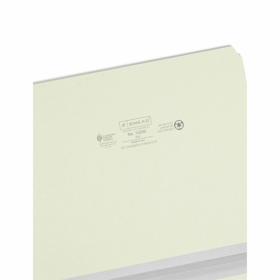 Smead Straight Tab Cut Letter Recycled Top Tab File Folder - 8 1/2" x 11" - 1" Expansion - 25 pt. - Pressboard - Gray, Green - Heavy Duty, Wear Resistant, Tear Resistant - 100% Recycled - 25 / Box