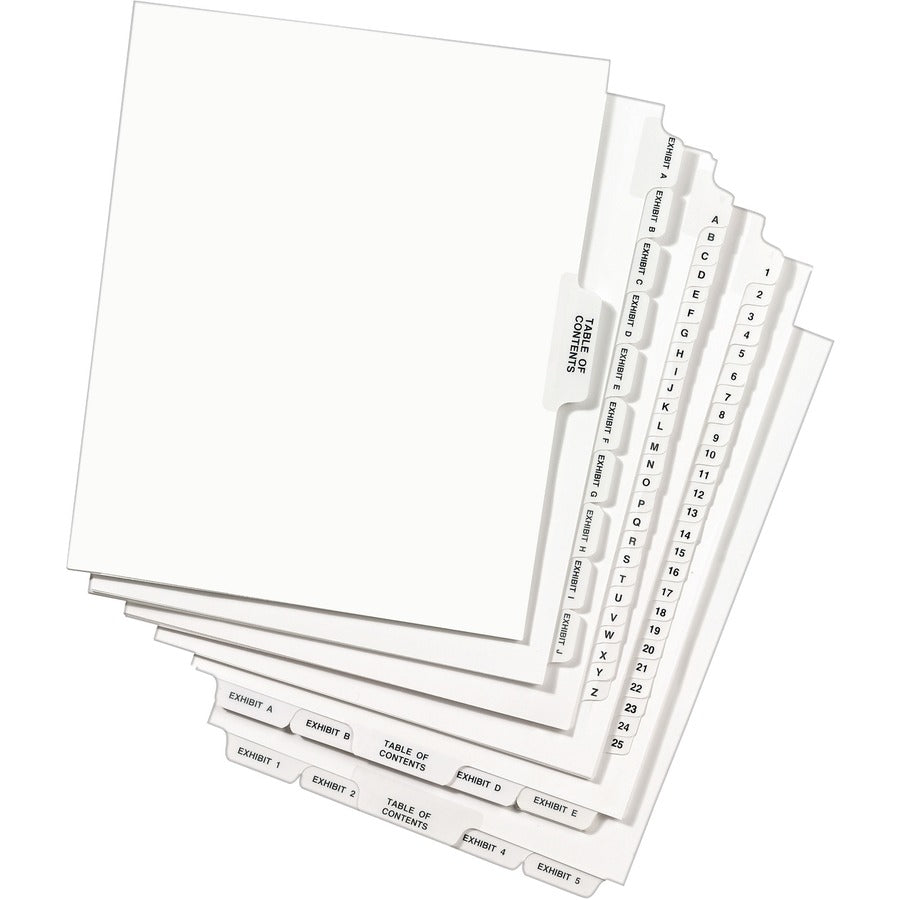 Avery® Index Divider - 1 x Divider(s) - Side Tab(s) - 1-25, Table of Contents - 26 Tab(s)/Set - 8.5" Divider Width x 11" Divider Length - Letter - 8.50" Width x 11" Length - Paper Divider - White Tab(s) - 20% Recycled - 25 / Set