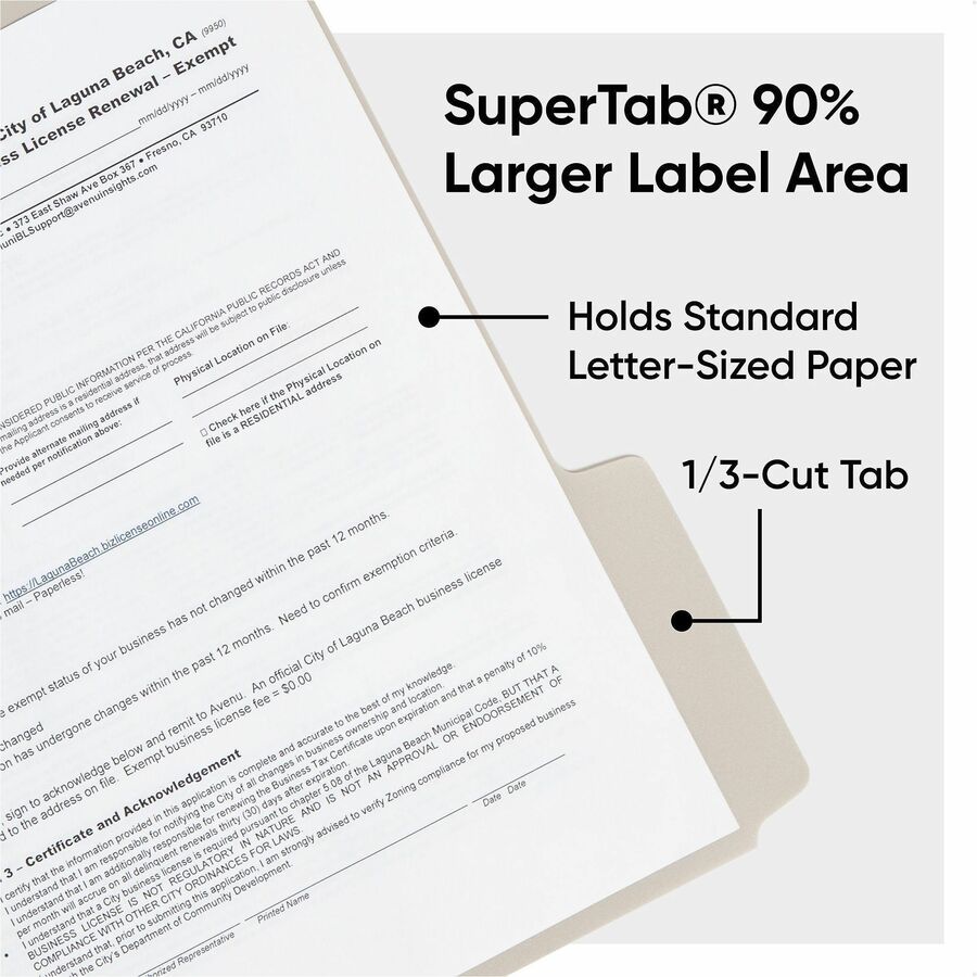 Smead SuperTab 1/3 Tab Cut Letter Top Tab File Folder - 8 1/2" x 11" - 150 Sheets Capacity - 3/4" Expansion - Top Tab Location - Assorted Tab Position - Poly, Plastic - Assorted - Durable, Tear Resistant, Water Resistant - 20 Unit