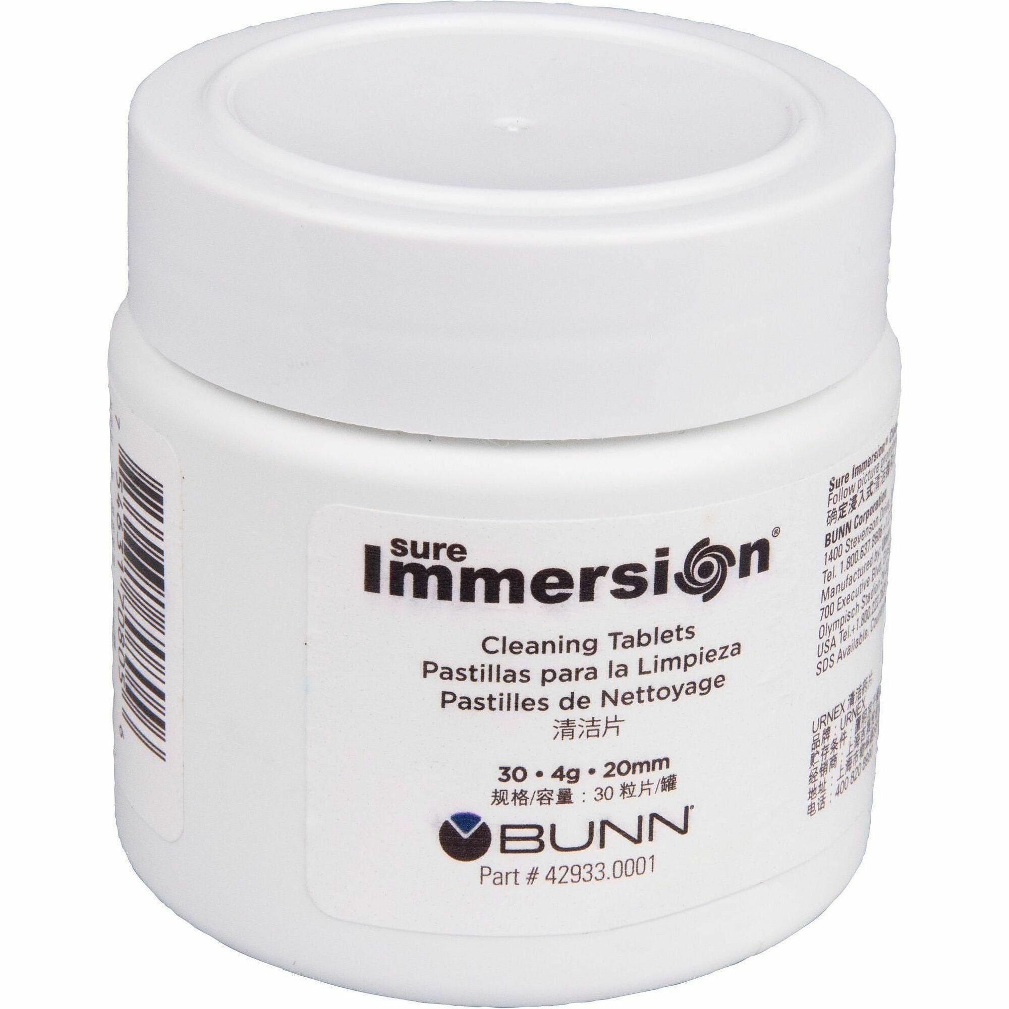 BUNN Sure Immersion Cleaning Tablets (2) - For Coffee Brewer - 0.14 oz - White - 30 Each