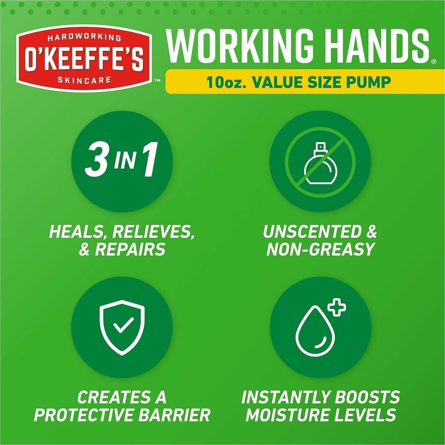 O'Keeffe's Working Hands Hand Cream Pump - Cream - For Dry Skin - Applicable on Hand - Skin - Moisturising, Non-greasy, Unscented - 1 Each