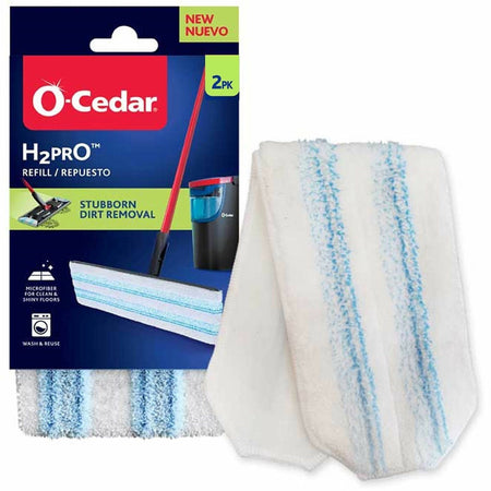 O-Cedar H2prO Flat Mophead Replacement - Streak-free, Machine Washable, Long Lasting, Reusable - MicroFiber - White/Blue - 2 / Pack