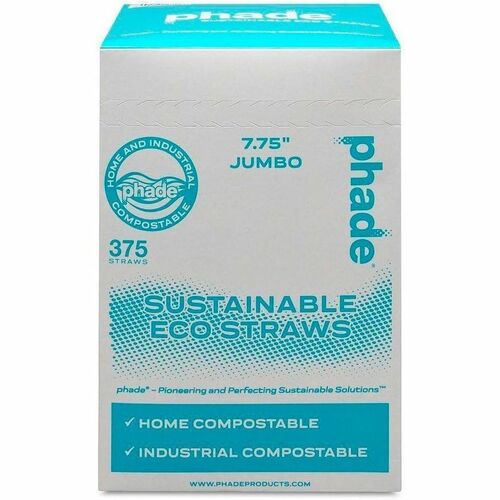 Phade Compostable Straws - 7.8" Length - Polyhydroxyalkanoate (PHA) - Caribbean Blue - 375 Straws/Box - 10 / Carton